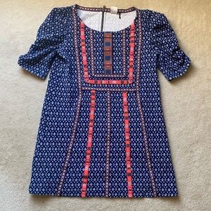 Anthropologie Akemi + Kin Size Small Women's Blue Embroidered Tunic Shift Dress